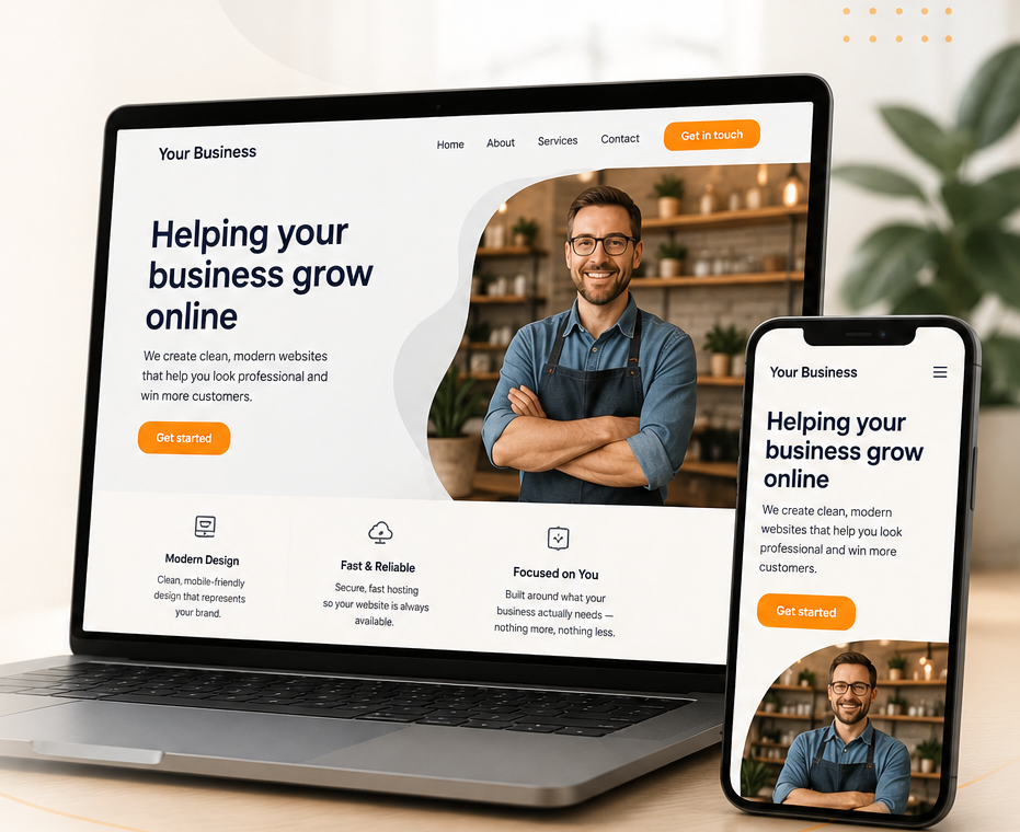 Example of a business website shown on laptop and phone